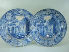 Blue and White Pearlware plates 'Shepherd and Nutley Abbey Ruins c.1820