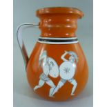 Victorian Ashworth jug 'Combat between Hector and Ajax'. Orange ground with White decorations. No.