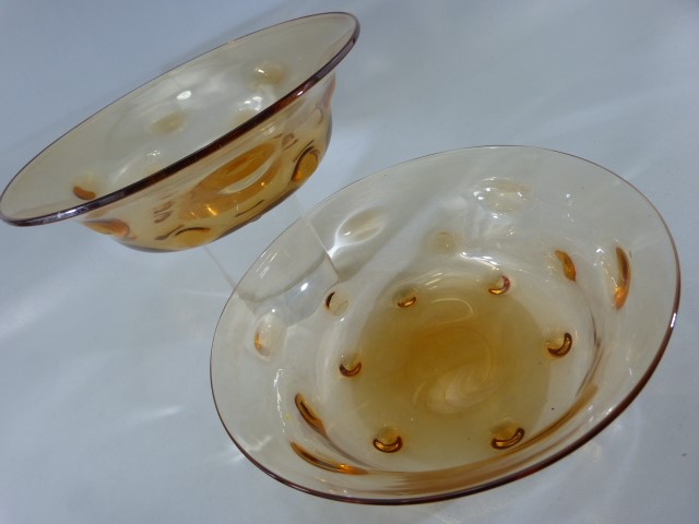 Webb Glassware - a Pair of Amber coloured glass bowls