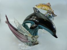 Poole pottery dolphin, Murano Glass Fish and a Studio pottery fish by Gemma