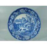 Pearlware Blue and white plate 'Cattle in castle'