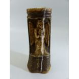 Napoleonic French Prisoner of War beef bone candle stick carved with angel and brickwork