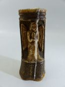 Napoleonic French Prisoner of War beef bone candle stick carved with angel and brickwork