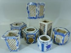 Collection of Japanese and Chinese blue and white brush pots