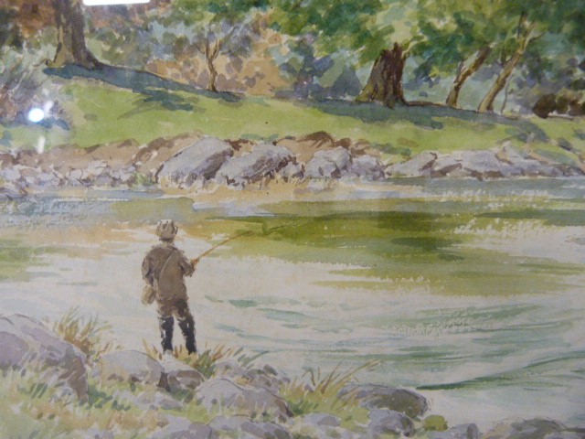 Interesting watercolour of fishermen on a river. Unsigned and framed. - Image 3 of 4