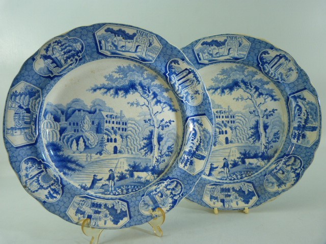 Lord Bryons House Pearlware Blue and white plate along with a pair of matching Pearlware plates - - Image 8 of 13