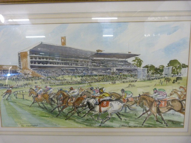 Watercolour and pen of horses racing 'The Pacemaker signed Mark Huskinson? 1986/8 - Image 2 of 7