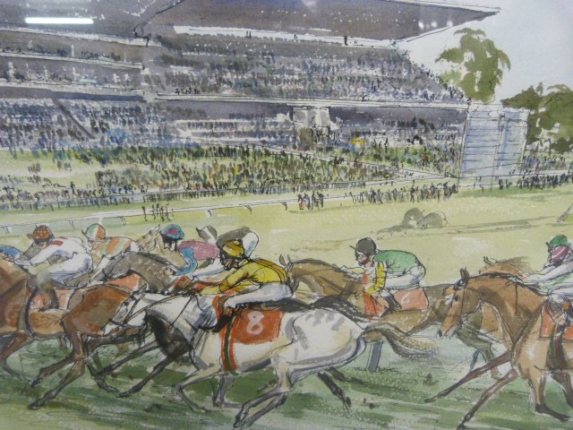 Watercolour and pen of horses racing 'The Pacemaker signed Mark Huskinson? 1986/8 - Image 4 of 7