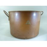 Copper cooking pot with brass plaque 'Joseph Long Ltd London'