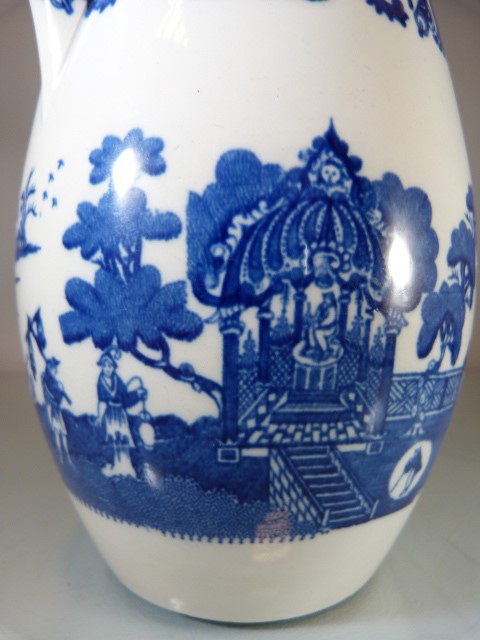 Staffordshire Pottery Blue and White pearl ware jug decorated with scenes of Royal Gardens along - Image 11 of 13