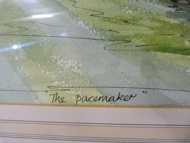 Watercolour and pen of horses racing 'The Pacemaker signed Mark Huskinson? 1986/8 - Image 6 of 7