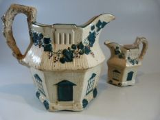 Staffordshire Early 19th Century -Monochrome Early pitchers / jugs in the form of cottages . the