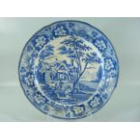 Blue and White Pearlware plate - Davenport Fisherman/Mill c.1820
