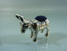 Hallmarked silver (Sterling 925) pin cushion in the form of a Donkey. Approx weight - 19.2g