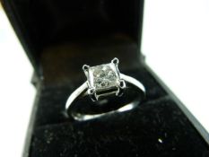 18ct White Gold Princess cut Diamond approx 0.75pts . Approx weight - 2.9g