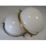 Two vintage white glass hanging shades with Brass fittings