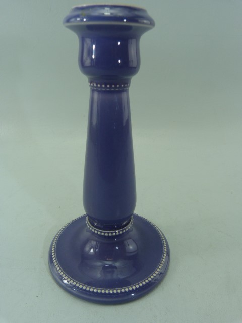 Ault - blue glazed candlestick - along with a pair of brass similar sticks and a pair of turned - Image 6 of 9