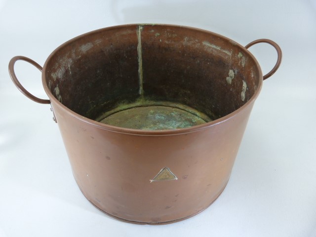 Copper cooking pot with brass plaque 'Joseph Long Ltd London' - Image 3 of 6