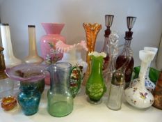 Collection of coloured Glassware - Pair of Bohemian decanter, White painted bud vases, pink glass