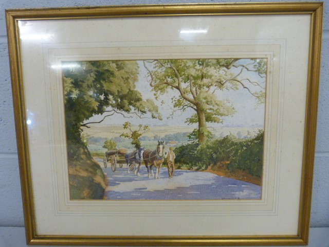 Laurence T Peace - Watercolour of 'Logging in Devon'. Signed lower right.