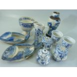 Small collection of blue and white to include a pair of fish shaped dishes, booths etc