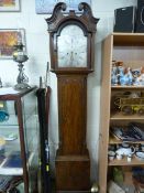 Early 19th century figured mahogany longcase clock, 30-hour movement with brass dial signed 'W.