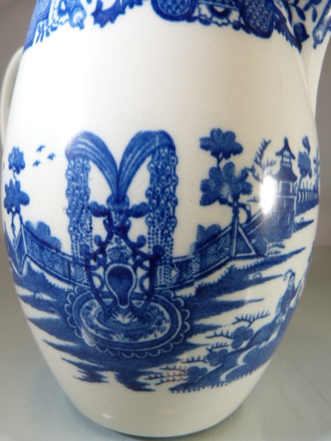 Staffordshire Pottery Blue and White pearl ware jug decorated with scenes of Royal Gardens along - Image 12 of 13