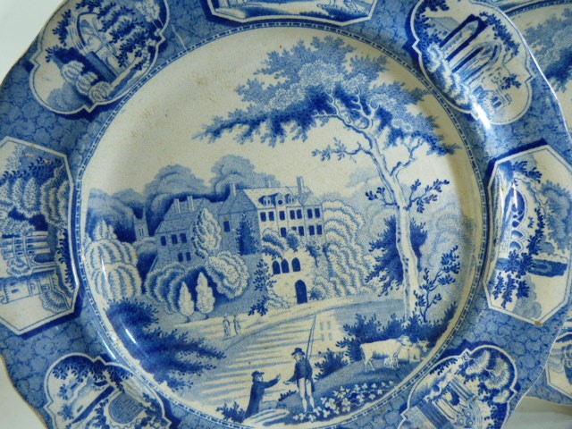 Lord Bryons House Pearlware Blue and white plate along with a pair of matching Pearlware plates - - Image 9 of 13