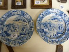 Pair of Pearlware blue and white plates with Vinyat Rim c.1810