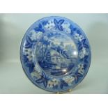 Pearlware blue and White cabinet plate ' British Scenery' Thatch cottage with castle