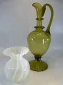 Opaline and clear glass posie vase along with a similar Uranium green jug