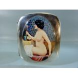 Hallmarked silver Calling card case with Enamel panel depicting a nude lady to front. Hallmarks