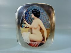 Hallmarked silver Calling card case with Enamel panel depicting a nude lady to front. Hallmarks