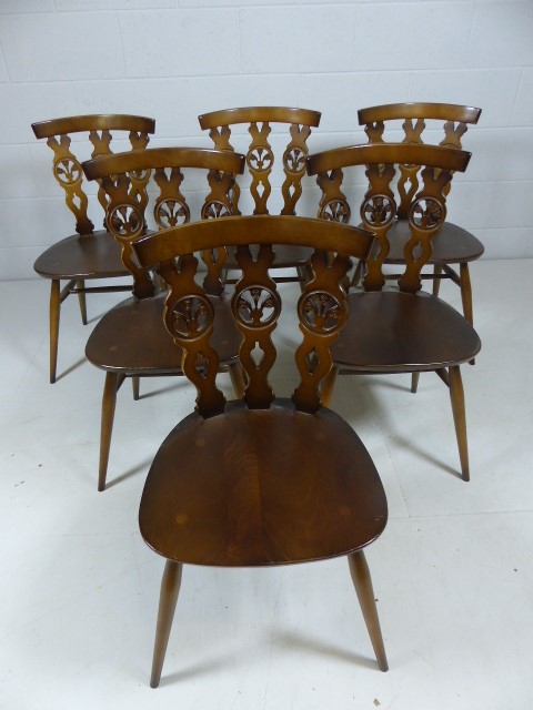 Set of six darkwood Ercol chairs