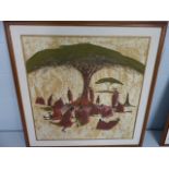 Robin Anderson (Kenya, b.1924): Large batik silk painting, signed `Robin A` lower right and