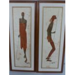 Robin Anderson (Kenya, b.1924): Pair rectangular batik silk painting, signed `Robin A` lower right