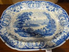 A View of Oxford from the Isis (Thames) c.1820 blue and white Pearlware platter - Herculaneum.