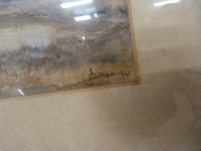 AITKEN (J?) 1887 - 19th Century Watercolour depicting a Highland scene. Slight foxing to skyline. - Image 3 of 3