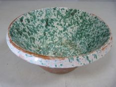 Italian Faience bread Pancheon decorated in green and white glaze to inside. Early 20th century