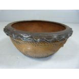 Low chinese glazed planter with crimped edge