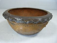 Low chinese glazed planter with crimped edge