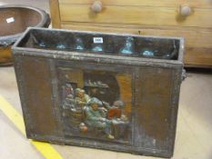 19th century Copper walking stick & umbrella stand with painted tavern scene to front.