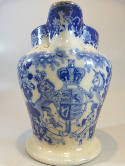 Pearlware - a pair of Antique c. 1825 transfer blue and white pouring jugs - printed with - Image 4 of 11