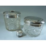 Two Hallmarked silver lidded dressing table pots with cut glass decoration