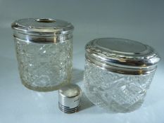 Two Hallmarked silver lidded dressing table pots with cut glass decoration