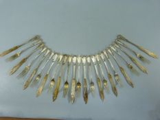 German Art Nouveau set of Fish Knives and forks marked 800 by Sauer & Sohn, Nurnberg. The blades and