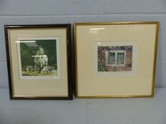 Limited Edition framed etchings by Simon Bull. Geese and goat (145/200) and Rose Cottage (96/250)