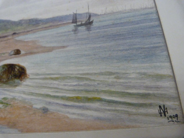 Water Colour depicting Heysham Locks? signed lower right - L N A 1909. Unframed. - Image 3 of 3