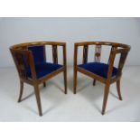 Pair of Mahogany framed blue velvet upholstered open arm Tub chairs