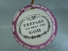 Staffordshire Pink Lustre 19th Century Religious Wall Plaque. 'In the O Lord do I put my trust,